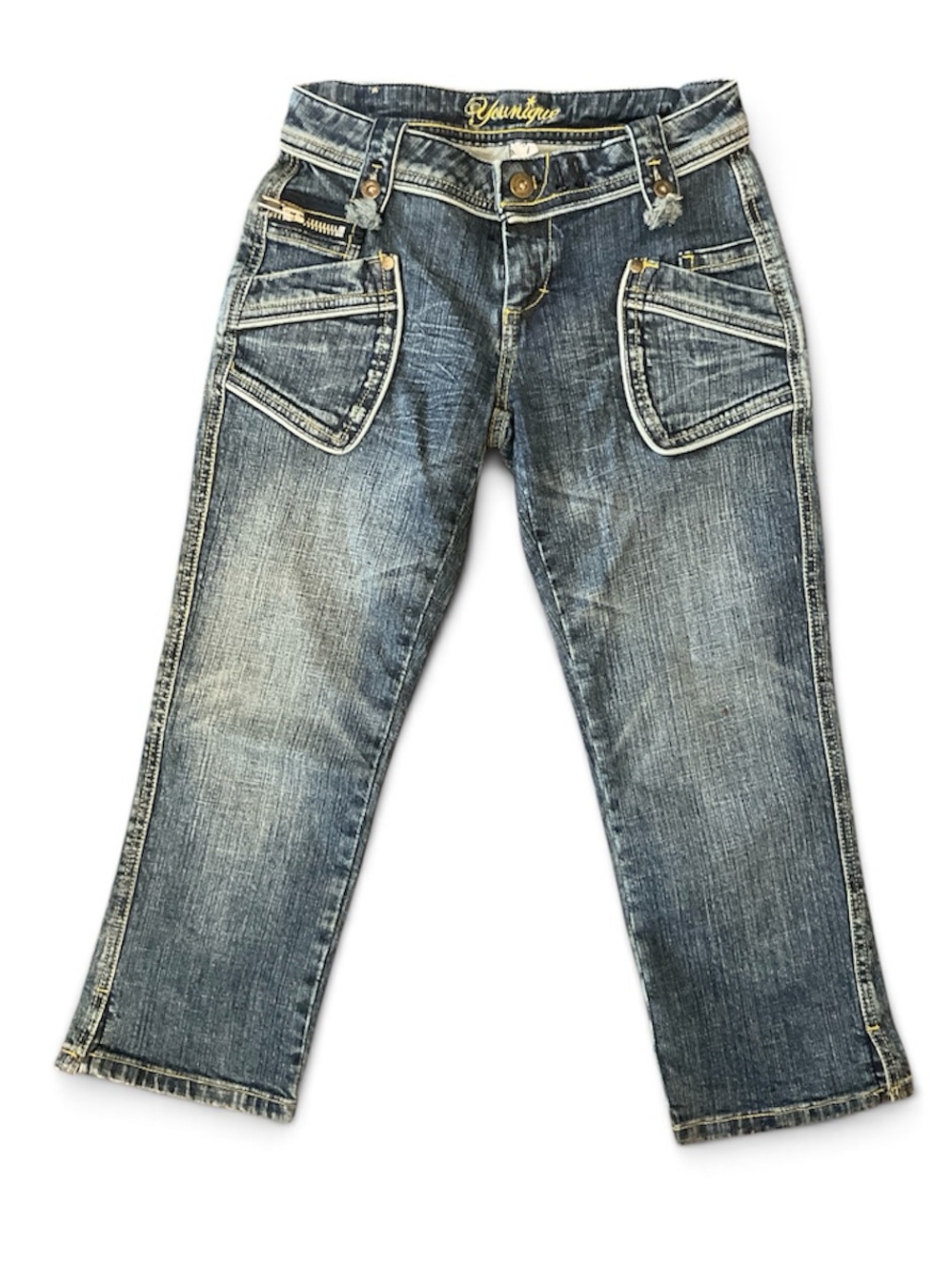 Younique Y2K low-rise medium-wash denim jeans capris Juniors size 1